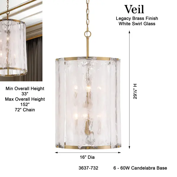 Veil 16" 6-Light Pendant in Legacy Brass - Image 3