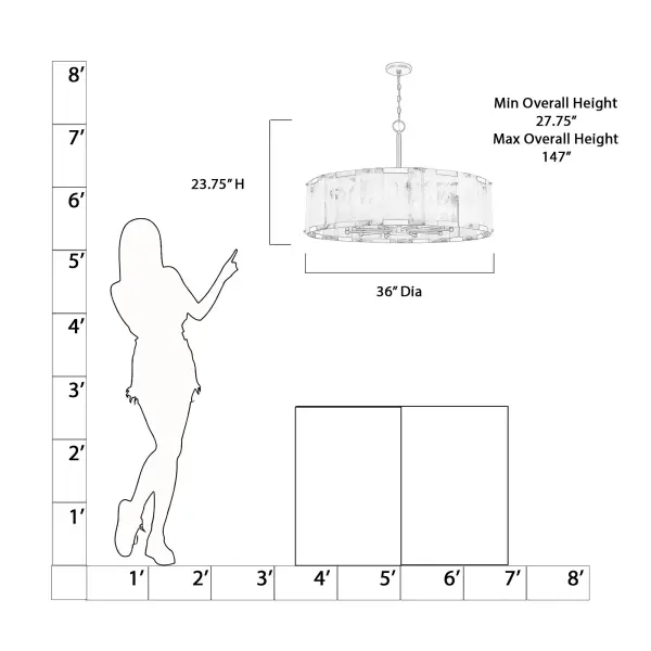 The Veil 36" pendant combines transitional elegance with substantial presence. Ten candelabra bulbs behind white swirl glass create soft, diffused illumination while the Legacy Brass finish adds warmth and sophistication to dining rooms and grand spaces. - alternate view