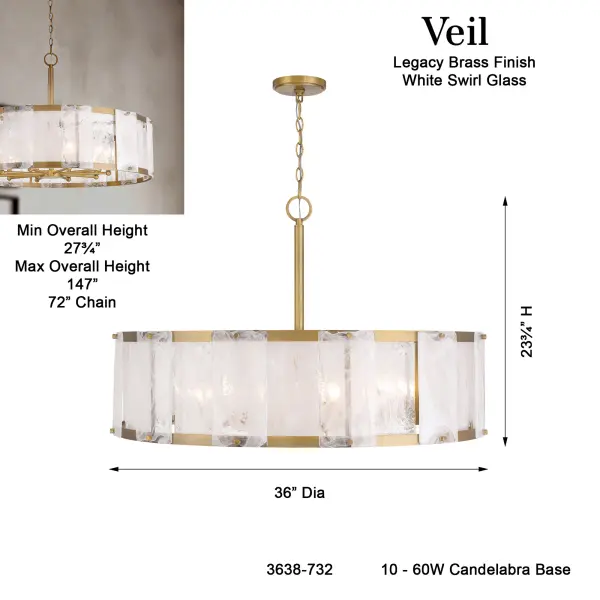 Veil 36" 10-Light Pendant in Legacy Brass - Image 3