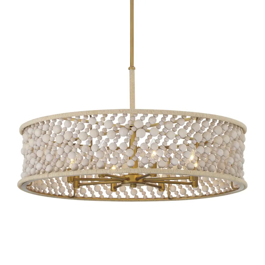 Horsmore 29.5" 8-Light Pendant with Bleached Wooden Beads - Image 1