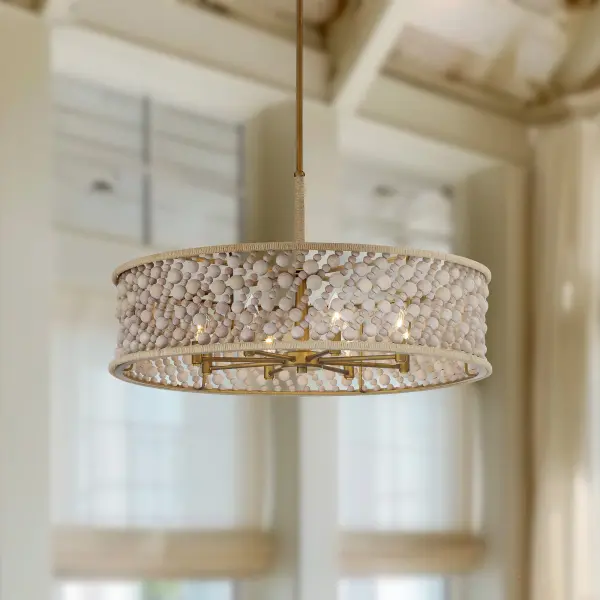 Horsmore 29.5" 8-Light Pendant with Bleached Wooden Beads - Image 4