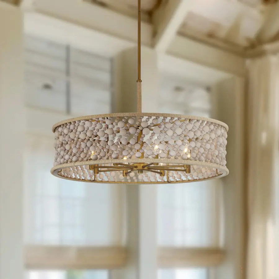 Horsmore 29.5" 8-Light Pendant with Bleached Wooden Beads - Image 4