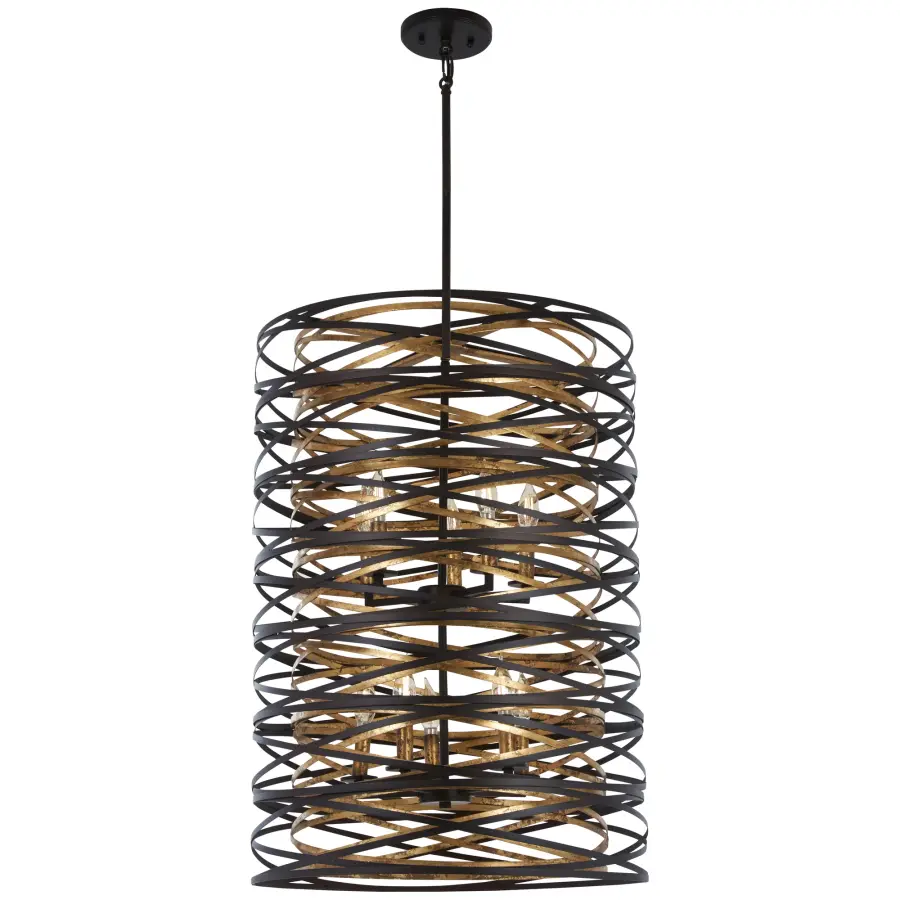 Vortic Flow 10-Light Pendant in Dark Bronze with Mosaic Gold Interior