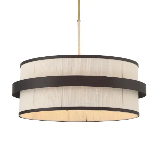 The Harbor Wrap pendant brings organic texture and modern sophistication with its hand-wrapped tan cotton thread shade. The 28-inch diameter makes a bold statement while the mixed metal finish adds depth and visual interest.