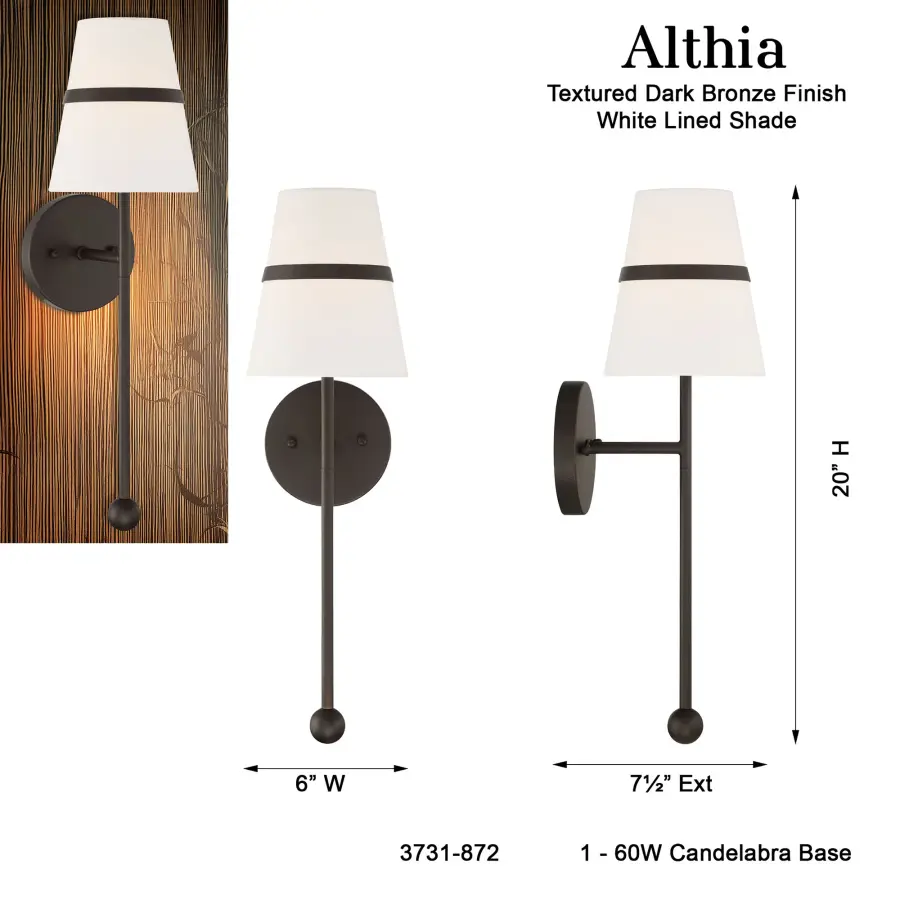 Althia 20" Textured Dark Bronze Wall Sconce with White Linen Shade - Image 2