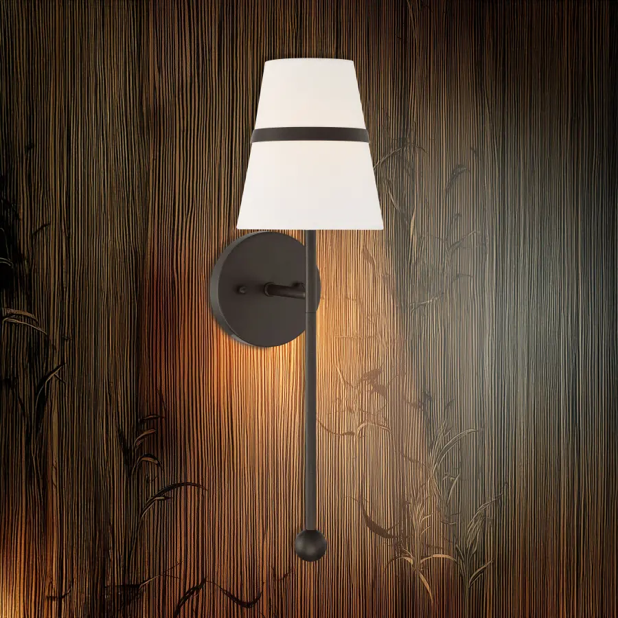 Althia 20" Textured Dark Bronze Wall Sconce with White Linen Shade - Image 3