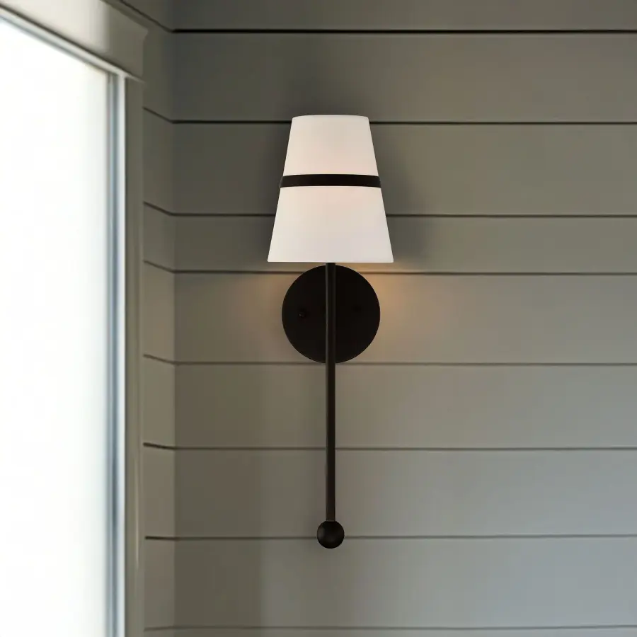 Althia 20" Textured Dark Bronze Wall Sconce with White Linen Shade - Image 4