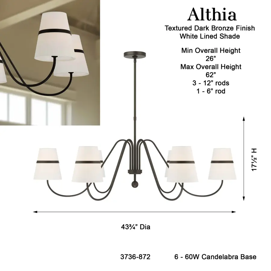 Althia 43.75" 6-Light Chandelier in Textured Dark Bronze - Image 3