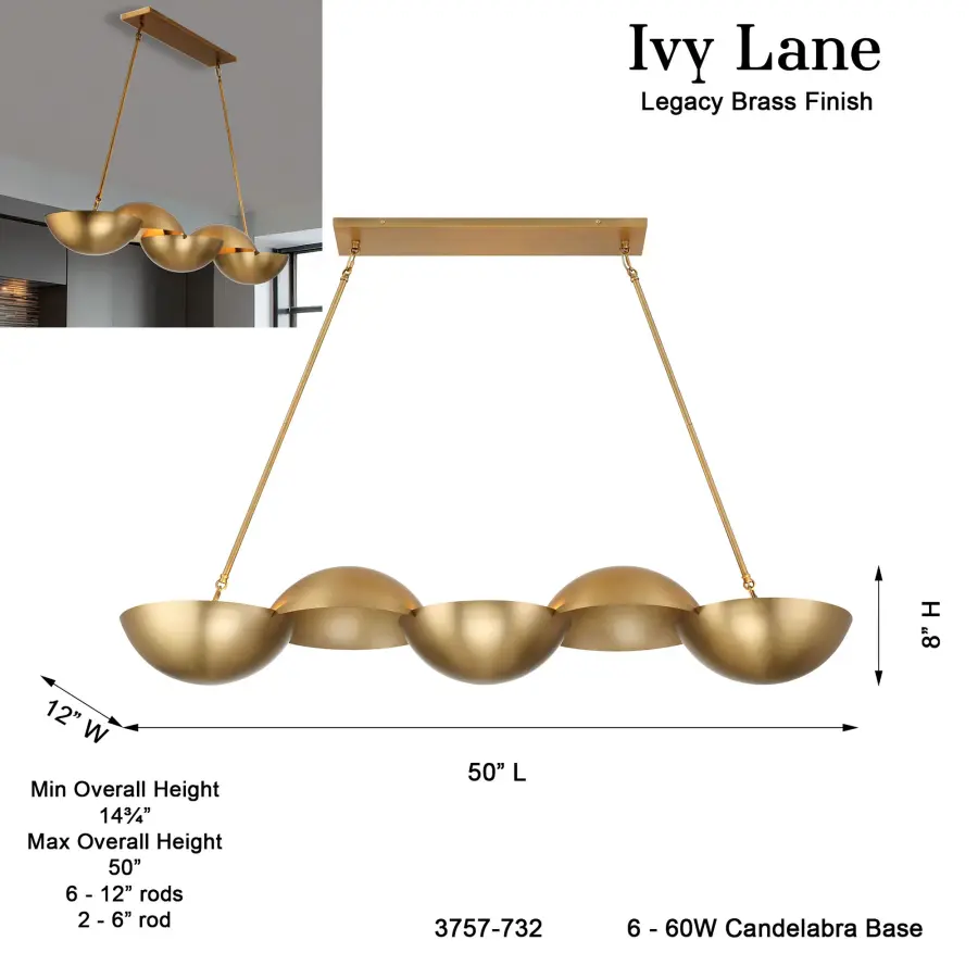 Ivy Lane 50" 6-Light Island Chandelier - Image 3