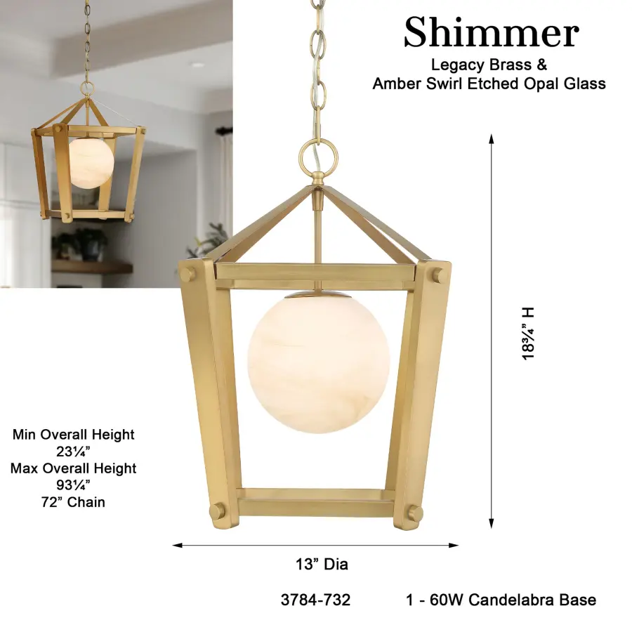 Shimmer 13" 1-Light Pendant in Legacy Brass - Image 3