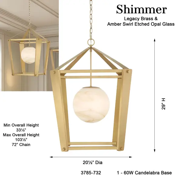 Shimmer 20.5" 1-Light Pendant in Legacy Brass - Image 3