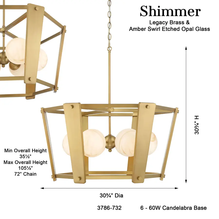 Shimmer 6-Light Pendant in Legacy Brass - Image 3