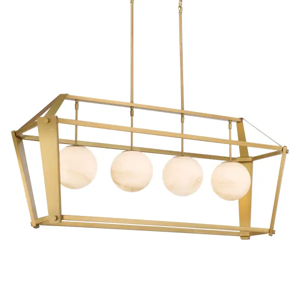 The Shimmer 48" Island Chandelier combines transitional elegance with practical illumination. Its Legacy Brass finish and etched amber swirl glass shades create a warm, inviting glow perfect for kitchen islands and dining spaces.