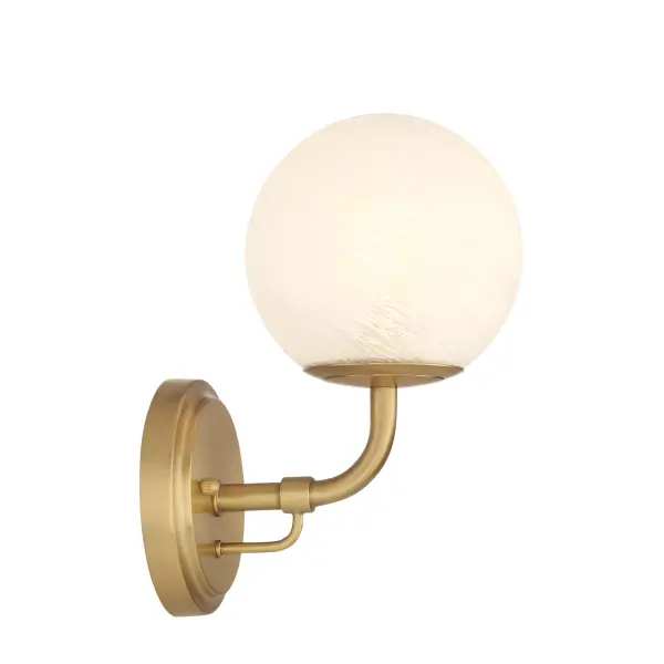 The Whitehall 6" vanity light combines classic brass elegance with etched alabaster glass for soft, flattering illumination. Its compact 6-inch width makes it ideal for smaller bathrooms or powder rooms. - alternate view