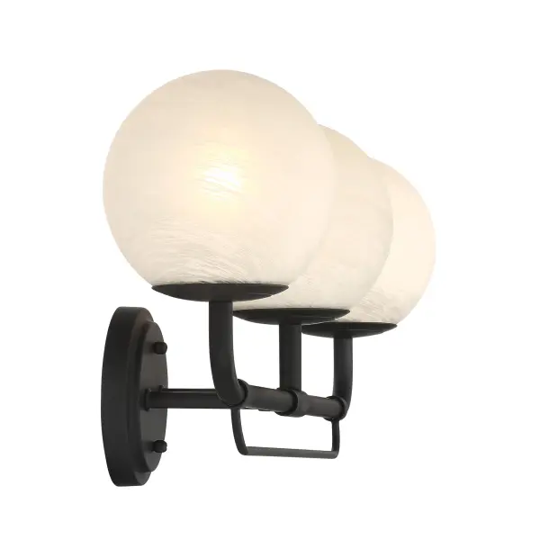 The Whitehall 3-light vanity combines timeless transitional design with modern matte black finish. Etched alabaster glass shades provide soft, even illumination perfect for bathroom tasks while adding sophisticated style. - alternate view