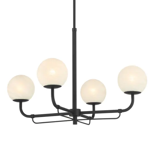 The Whitehall 30" chandelier combines classic elegance with modern simplicity. Its dark matte black finish and etched alabaster glass shades create soft, diffused lighting perfect for dining and living spaces.