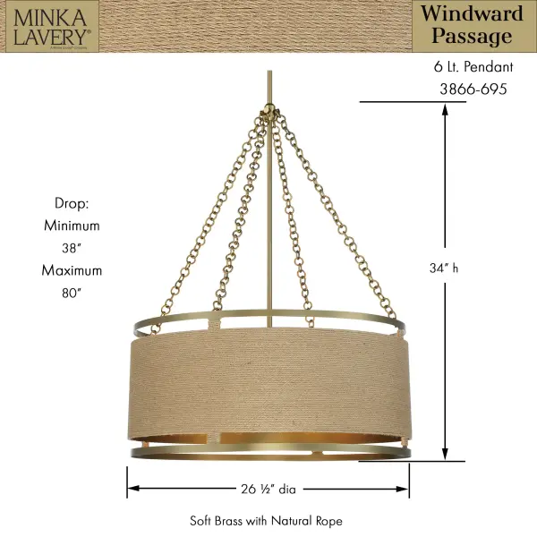 Windward Passage 6-Light Pendant with Natural Rope - Image 3