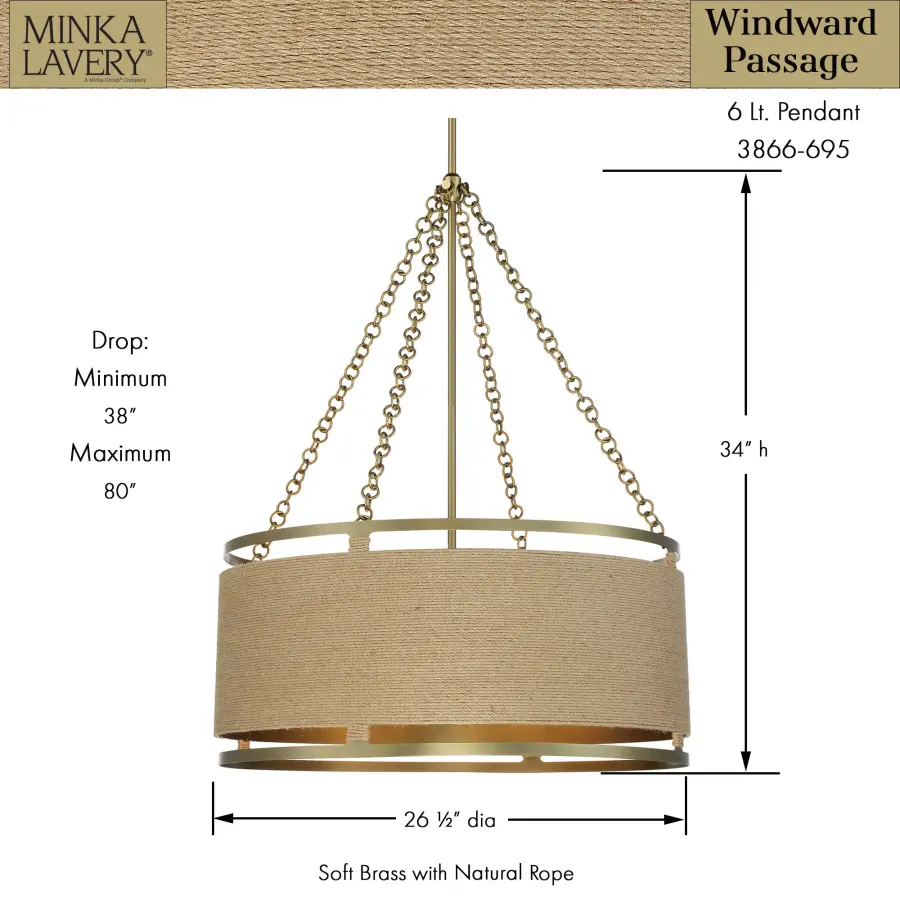 Windward Passage 6-Light Pendant with Natural Rope - Image 3
