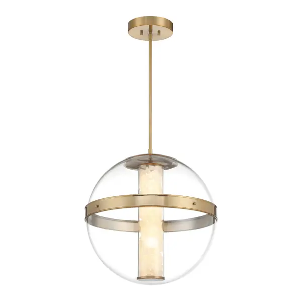 The Divinely pendant combines natural quartz crystalline with a sophisticated Celeste Brass finish, delivering 4,721 lumens of high-CRI LED light. Its 20-inch width makes it perfect for medium-sized spaces seeking elegant illumination. - alternate view