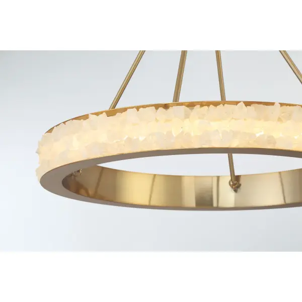 The Divinely chandelier combines natural quartz crystalline with contemporary brass metalwork, creating an elegant focal point. High-output LED technology delivers 4,406 lumens with exceptional color rendering. - alternate view