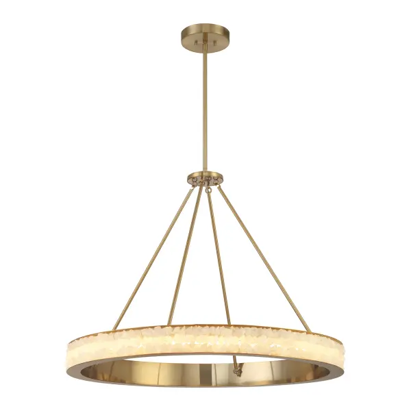 The Divinely chandelier combines contemporary design with organic beauty through quartz crystalline accents and warm Celeste Brass finish. At 36 inches wide, it delivers exceptional illumination with 6,376 lumens and superior 93 CRI for true color rendering. - alternate view