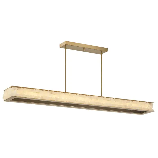 The Divinely LED Island Light commands attention with its impressive 60-inch span and luxurious combination of Celeste Brass finish and quartz crystalline accents. High-output integrated LED delivers exceptional illumination.