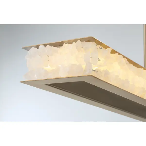 The Divinely LED Island Light commands attention with its impressive 60-inch span and luxurious combination of Celeste Brass finish and quartz crystalline accents. High-output integrated LED delivers exceptional illumination. - alternate view