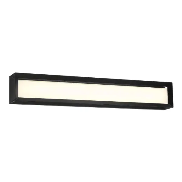 The Averton LED Bath Light delivers exceptional color rendering (CRI 92) in a sleek modern design. Its 30-inch width provides ample illumination for double vanities, while the Coal Black finish adds contemporary sophistication.