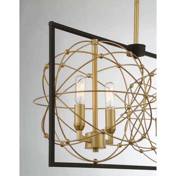 The Titan's Trace brings industrial sophistication to modern spaces with its distinctive sand coal and honey gold finish. Six candelabra lights provide ample illumination across a 42-inch span, perfect for kitchen islands and dining areas. - alternate view