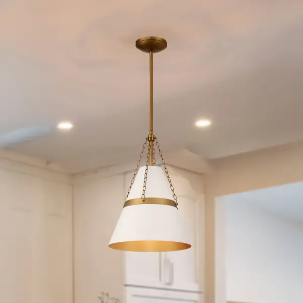 Springfield 12" Pendant Light in Off White Cream & Legacy Brass - Image 4