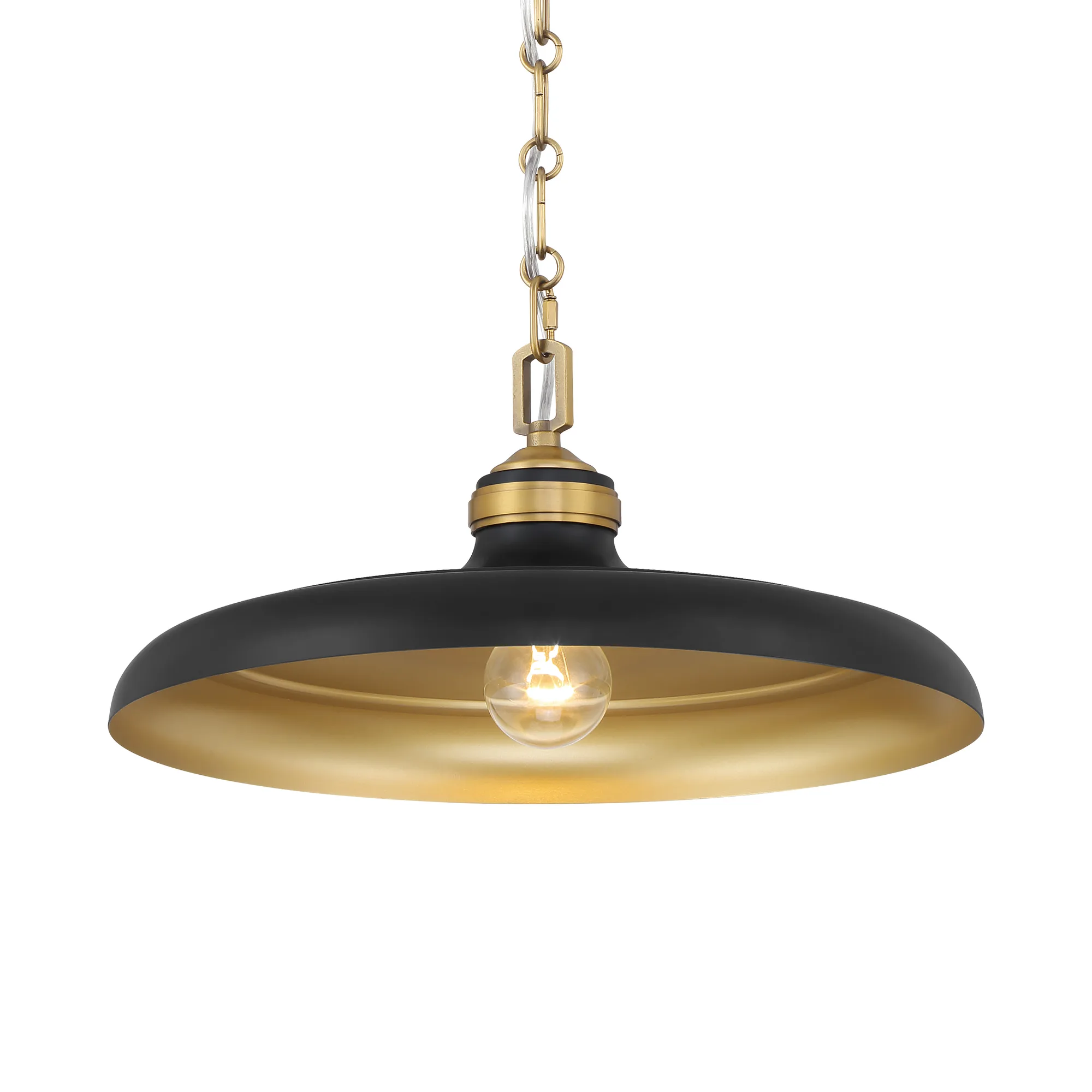 Crowne 16" 1-Light Pendant in Dark Matte Black and Legacy Brass