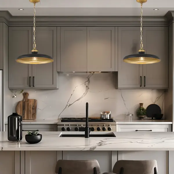 Crowne 16" 1-Light Pendant in Dark Matte Black and Legacy Brass - Image 4