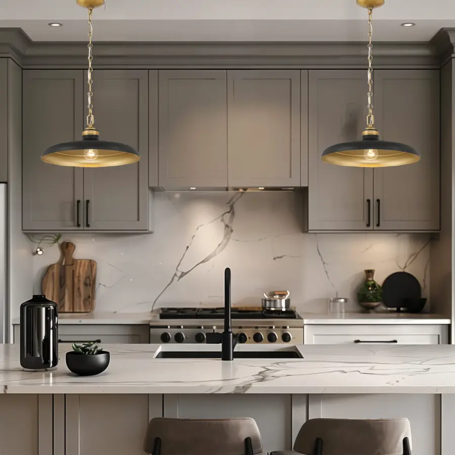 Crowne 16" 1-Light Pendant in Dark Matte Black and Legacy Brass - Image 4