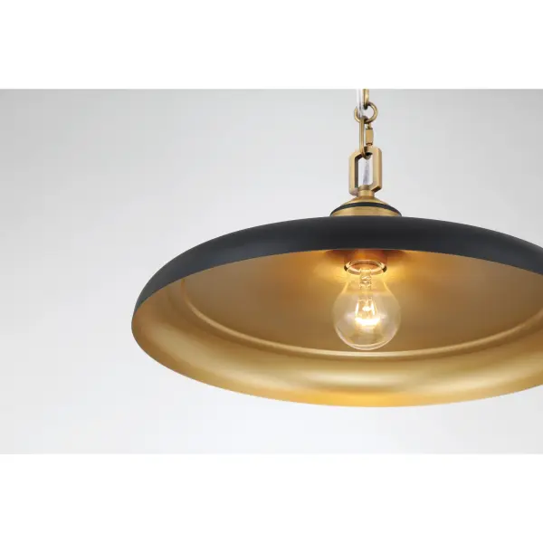 Crowne 16" 1-Light Pendant in Dark Matte Black and Legacy Brass - Image 8