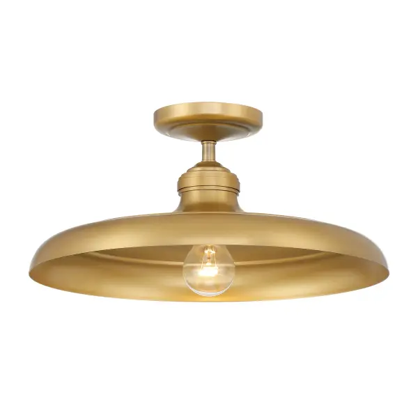 The Crowne semi-flush mount delivers transitional elegance in a compact 16" profile. Its Legacy Brass finish and steel construction provide durability with timeless appeal, perfect for low-ceiling applications.
