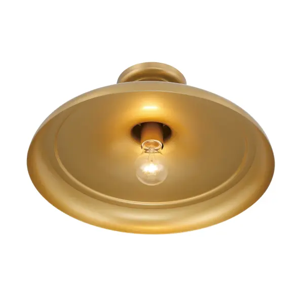 The Crowne semi-flush mount delivers transitional elegance in a compact 16" profile. Its Legacy Brass finish and steel construction provide durability with timeless appeal, perfect for low-ceiling applications. - alternate view