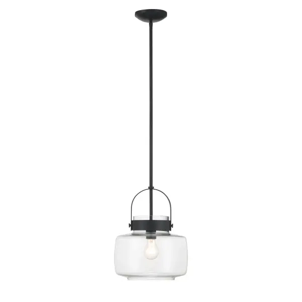 The WickGlow pendant combines transitional elegance with industrial charm through its dark matte black finish and clear glass shade. At 11 inches wide, it's perfectly sized for smaller spaces or grouped installations. - alternate view