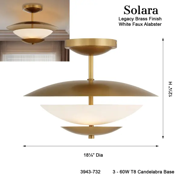 Solara 18.25" 3-Light Semi Flush in Legacy Brass - Image 3