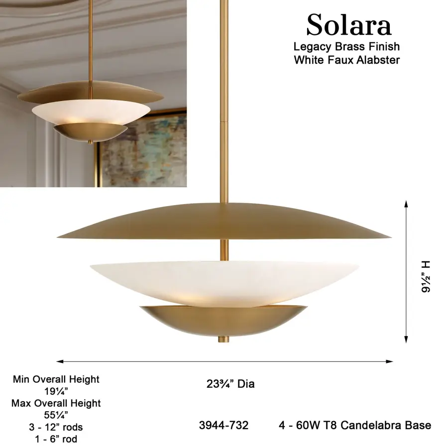 Solara 23.75" 4-Light Pendant in Legacy Brass - Image 3