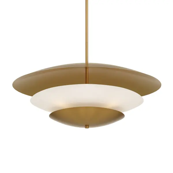 The Solara pendant combines contemporary design with timeless elegance through its Legacy Brass finish and faux alabaster shades. At 31.5 inches wide, it provides substantial presence over dining tables and kitchen islands while maintaining refined proportions.