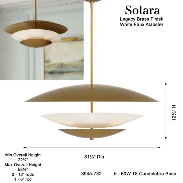 Solara 31.5" 5-Light Pendant in Legacy Brass - Image 3