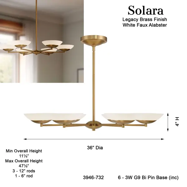 Solara 36" LED Chandelier in Legacy Brass - Image 3