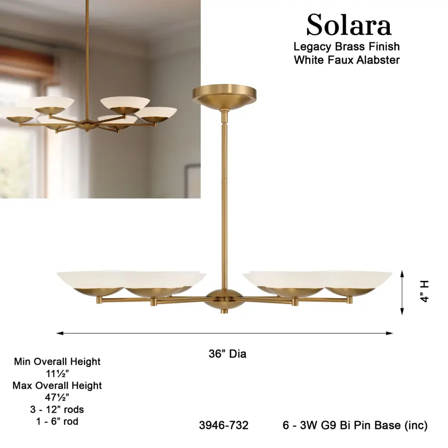 Solara 36" LED Chandelier in Legacy Brass - Image 3