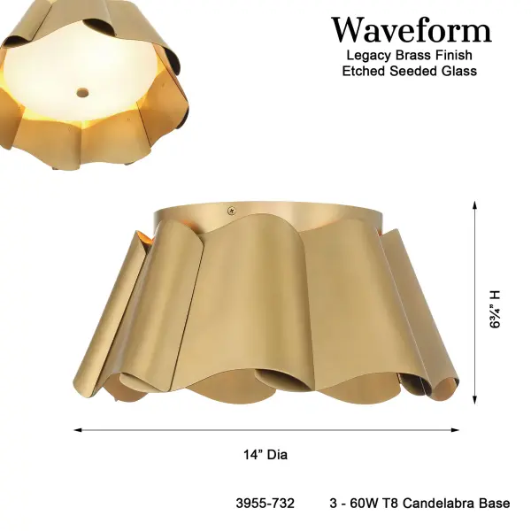 Waveform 14" 3-Light Flush Mount in Legacy Brass - Image 3