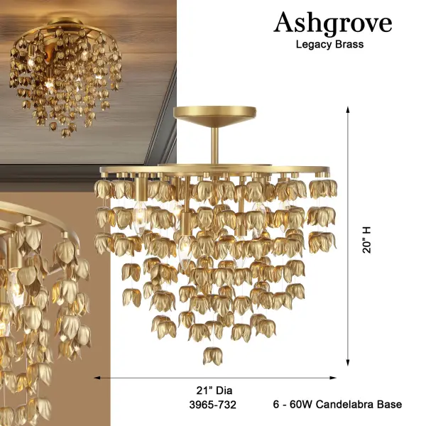 Ashgrove 21" 6-Light Semi Flush in Legacy Brass - Image 3
