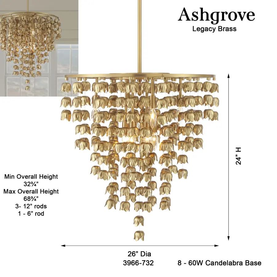 Ashgrove 26" 8-Light Pendant in Legacy Brass - Image 3