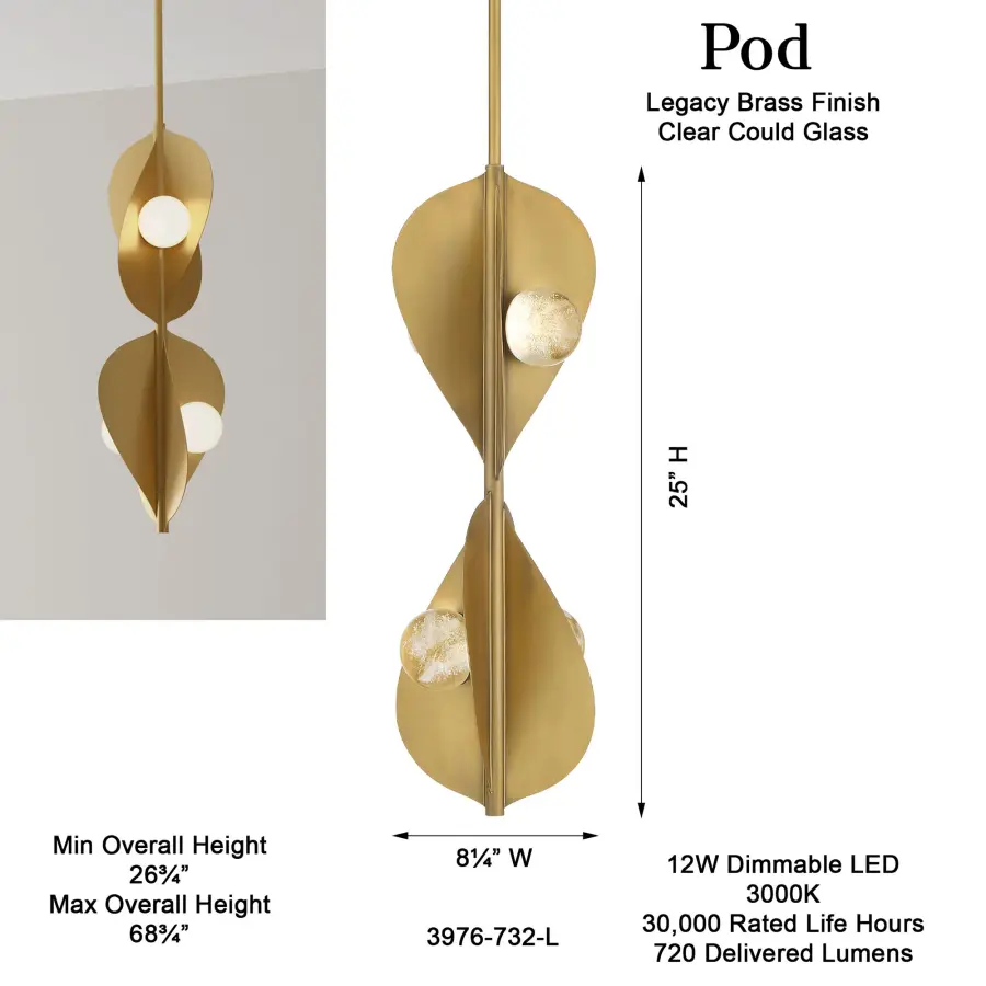 Pod 8.25" LED Pendant in Legacy Brass - Image 3