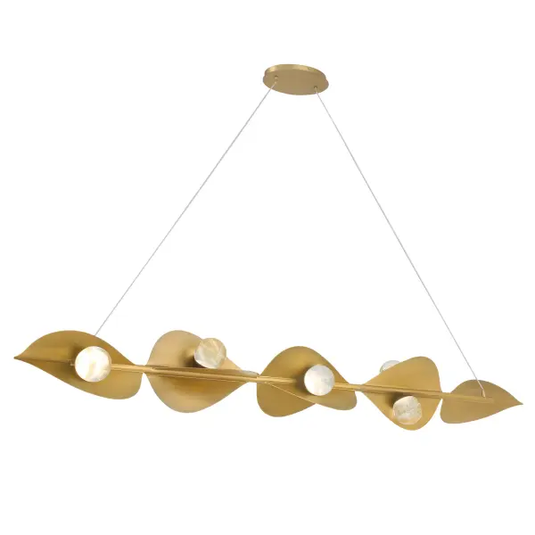 The Pod Island Light delivers exceptional illumination with its 61.75-inch linear design, featuring elegant faux cloud glass and Legacy Brass finish. High CRI of 90 ensures true color rendering, while integrated LED technology provides energy-efficient, dimmable lighting perfect for kitchen islands and dining areas.