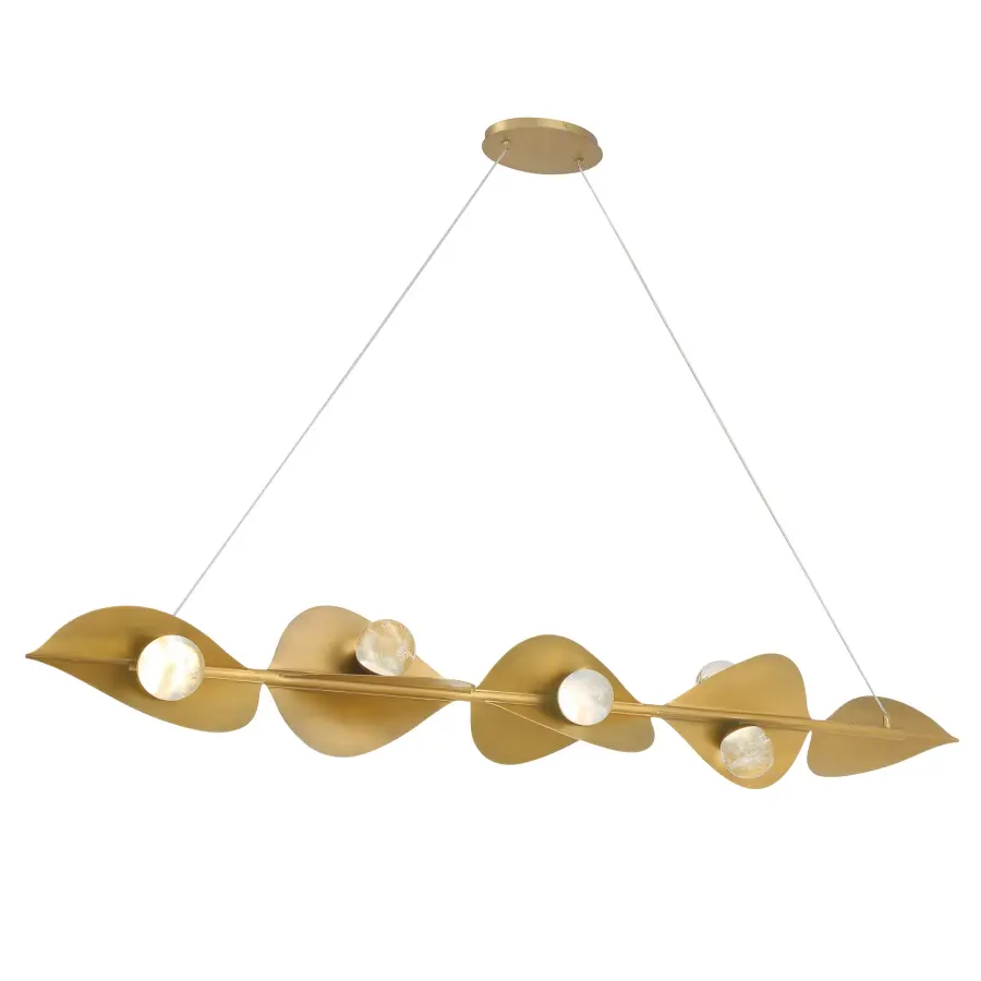 Stunning Linear LED Island Light with Cloud Glass and Warm Brass Finish - Image 1
