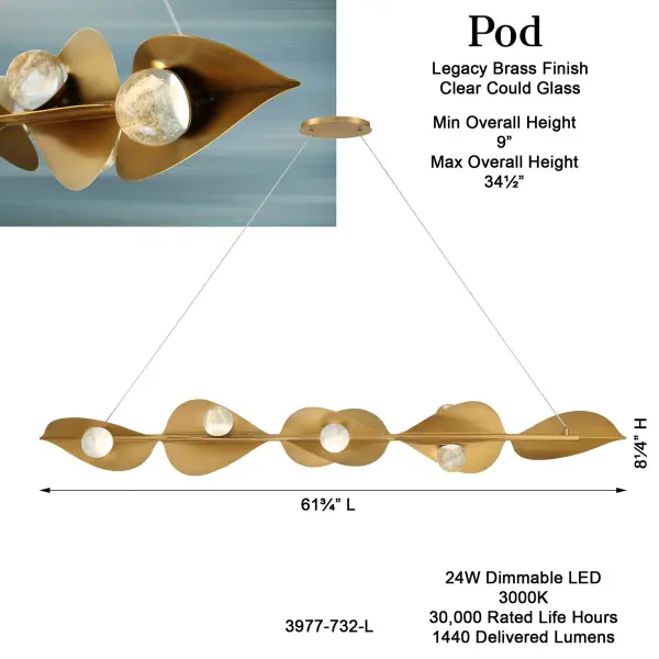 Stunning Linear LED Island Light with Cloud Glass and Warm Brass Finish - Image 3